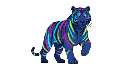 Fototapeta premium Vibrant Neon Tiger Illustration with Glowing Stripes on a White Background