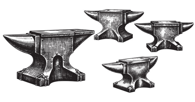 Blacksmith anvil engraving illustration for craft branding