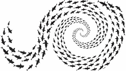 School of fish swimming in spiral formation