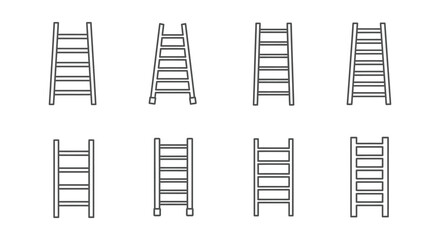 An arrangement of eight simple gray ladder illustrations in a grid like composition © Asikder02