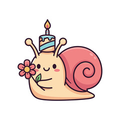 Cute Snail with Birthday Cake Vector Illustration © Mst