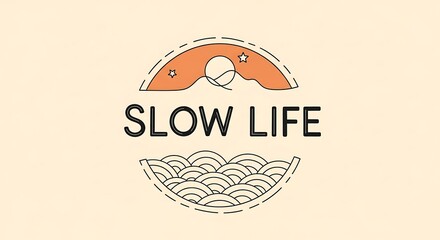 Obraz premium Minimalist Slow Life Logo with Mountain and Noodles Illustration.