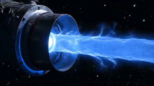 Extreme Macro View of Ion Thruster Nozzle with Blue Plasma Discharge