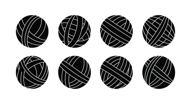 Illustration of nine black and white yarn balls arranged in a grid pattern simple design