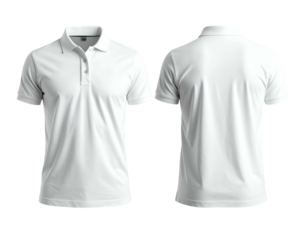 Two white collared short-sleeved shirts, front and back views