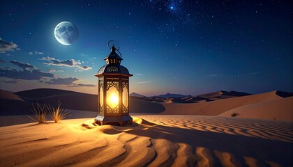 Desert Lantern Under a Crescent Moon.