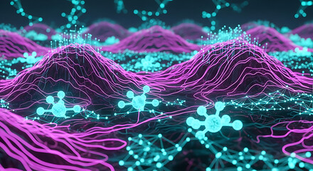 Molecular Structure with Neon Purple and Blue.