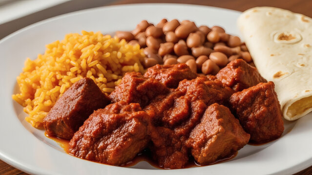 Rustic New Mexico Carne Adovada Plate Cinematic Closeup