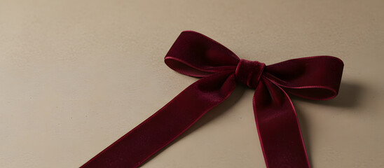 Velvet Ribbon Bow on Matte Paper Background