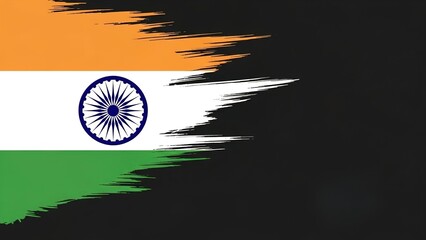 A vibrant Indian flag with a dynamic brushstroke effect on a dark background, symbolizing national pride and heritage.