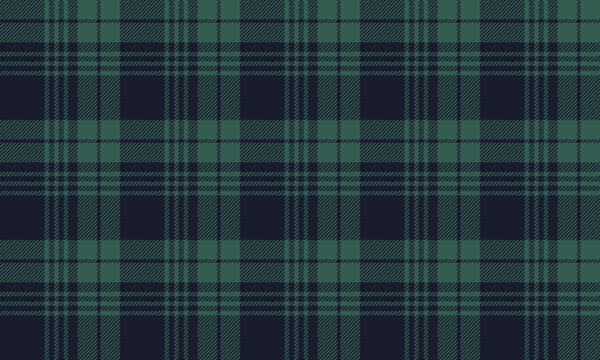 Seamless plaid fabric in navy blue and green, ideal for fashion design, skirts, trousers, shirts, and dresses, creating a modern yet classic look.