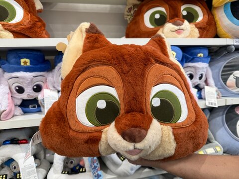 January 2026, SM San Jose del Monte, Bulacan, Philippines: Miniso Miniso Disney Zootopia Collection Nick Head-Shape Plush Toy or Pillow. 