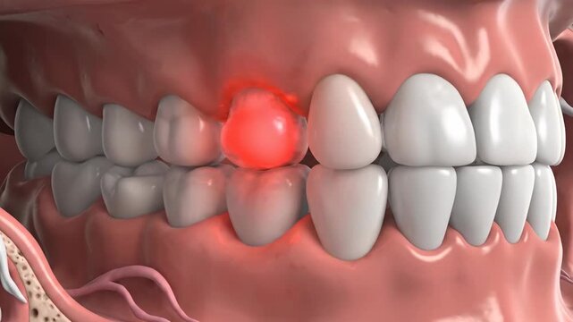 Inflamed tooth render representing dental pain and oral health problem