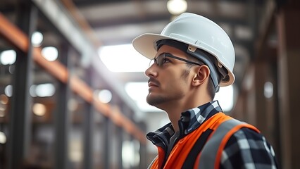 A construction specialist inspecting a building site, embodying dedication and safety in the industrial field.