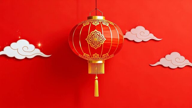Red and gold lantern with clouds
