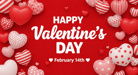 Valentines day vector greeting card. Happy valentines day text with hearts elements in red pattern background. Vector illustration