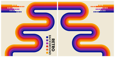 Retro Rainbow S-Curve Background Design With Bold Color Stripes, Dots, and Vibrant Patterns