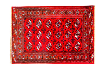 Traditional hand-knotted Turkman runner rug with repeating geometric guls