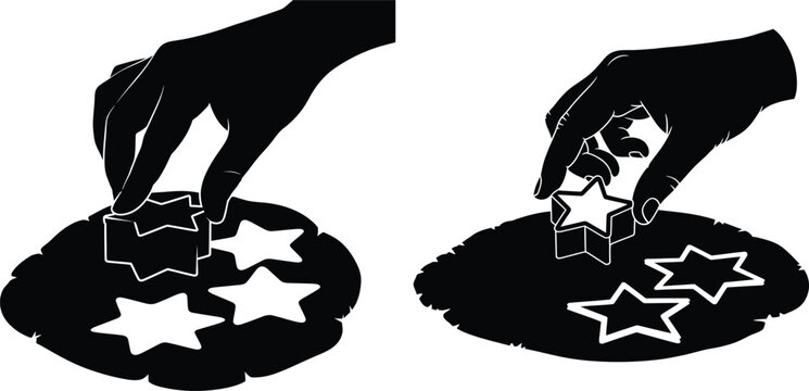 Hand Using Star Cookie Cutters on Dough Silhouette, Baking Process