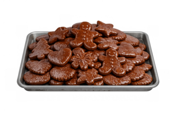 Gingerbread cookies on baking tray, traditional holiday sweet treats for celebrating christmas season, transparent background