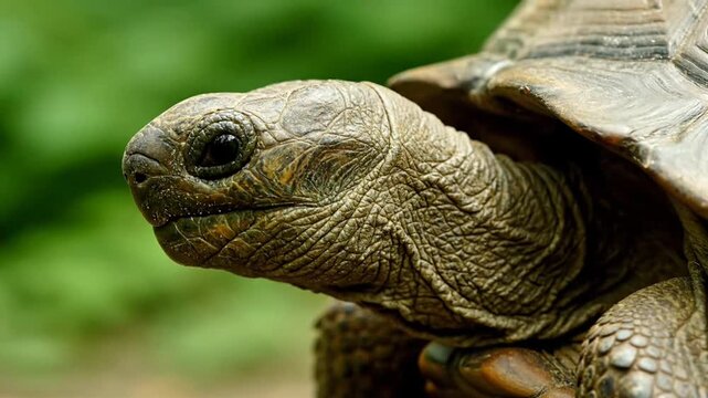 Close-up of a tortoise showcasing its textured skin and serene expression.
