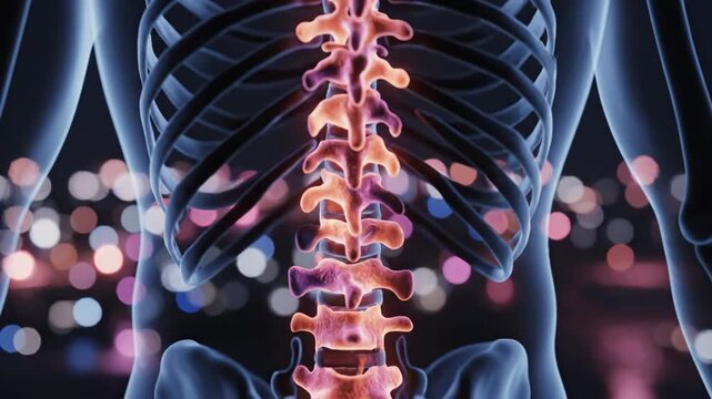 Medical illustration human spine and rib cage anatomical visualization
