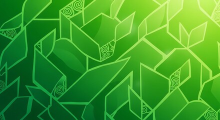 Fototapeta premium Abstract Geometric Pattern of Green Origami Boxes with Gradient Background.