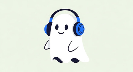 Smiling Cartoon Character Wearing Headphones.