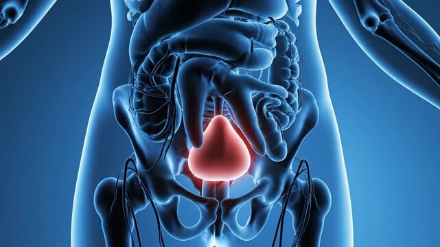 Medical illustration of human anatomy depicting the bladder and surrounding organs