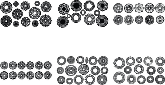 Intricate mandala set in ornamental style with floral elements arranged in pattern design