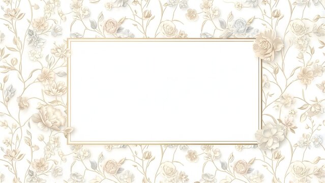Elegant beige floral frame with gold stems and leaves, copy space avail