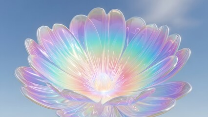 Fototapeta premium Giant transparent flowers sparkle with pastel neon gradients