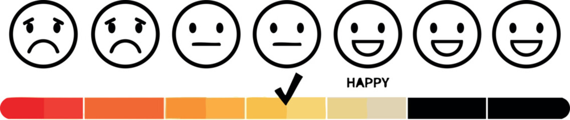 Obraz premium Emotion scale with happy face checkmark indicating positive mood and satisfaction vector illustration