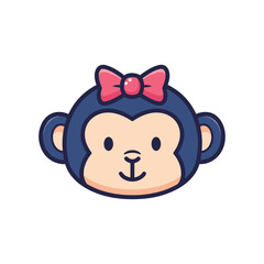 Fototapeta premium Adorable Cartoon Monkey Face with Pink Bow Vector Illustration