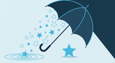 Umbrella with Stars and Rain Illustration.