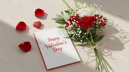 Valentines Day Card with Roses and Flowers.