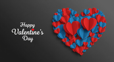 Happy Valentine&rsquo;s Day text with heart shapes on dark background romantic design