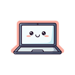 Cute Laptop Illustration with Smiling Face