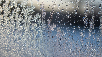 Water Droplets on Glass Surface Closeup.