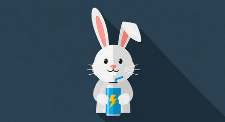 White Cartoon Rabbit Holding Blue Book.