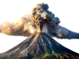 Volcano erupting with smoke and ash isolated on transparent background