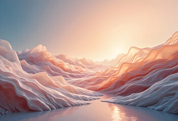 Pastel abstract landscape valley with flowing forms best for calm backgrounds and surreal scenery