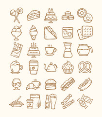 Coffee and pastry hand drawn illustration