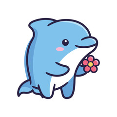 Fototapeta premium Adorable Cartoon Dolphin with Flower Illustration