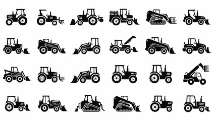 Collection of Agricultural and Construction Tractors and Machinery Icons. © Nabil