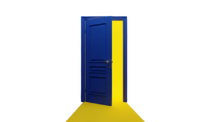 Abstract Open Blue Door With Glitch Effect And Yellow Light
