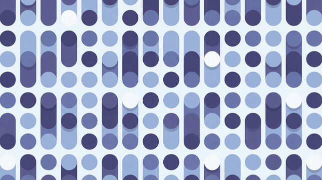 Seamless pattern with rounded rectangles and circles in blue and purple tones, ideal for HEALTHCARE, WELLNESS, and CALM backgrounds