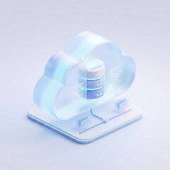 3D isometric frosted glass cloud computing icon