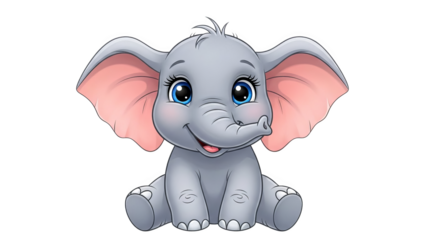 Cute Cartoon Baby Elephant Sitting And Smiling