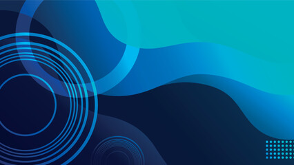 Abstract blue background with flowing shapes and concentric circle patterns